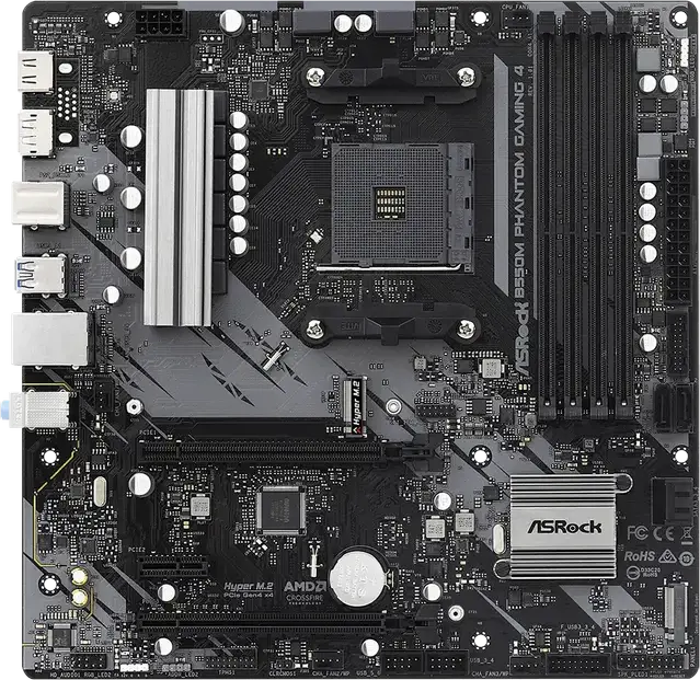 Материнская плата ASRock B550M PHANTOM GAMING 4 Micro-ATX, сокет AMD AM4, чипсет B550, память DDR4 4733+(OC), PCIe Gen4 x16, Hyper M.2 NVMe, HDMI 2.1