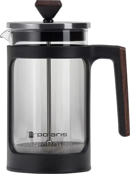 Presa pentru cafea Polaris Albero-1000FP French Press, 1 Litru, Sticlă Rezistentă la Căldură și Oțel Inoxidabil, Accente Stil Lemn, Negru, Compatibilă cu Mașina de Spălat Vase
