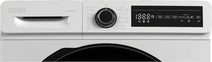 Uscător de rufe cu pompă de căldură OZON DO8PC5GDI, cu condensare, freestanding, capacitate 8 kg, 9 programe, afișaj LCD, alb cu ușă neagră