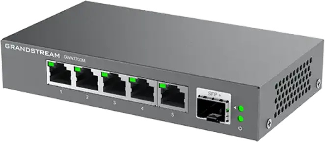 Switch Grandstream GWN7700M Multi-Gigabit Neadministrat, 5 Porturi RJ45 2.5G, 1 Port SFP+ 10G Fiber, Capacitate Comutare 45 Gbps, Fără Ventilator, Carcasă Oțel