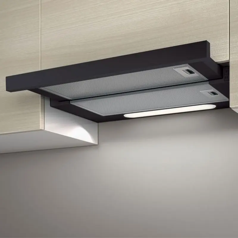 Hota Telescopica Incorporabila Elica Elite 14 LUX, Capacitate Maxima 650 m3/h, 3 Viteze, 2 Lampi LED, Carcasa Metalica, Culoare: Negru, Latime 59.8 cm