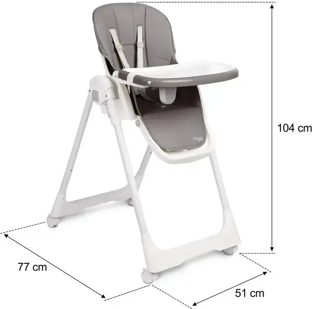 Caretero Megalo Folding Feeding High Chair, 6-36 Months, 15kg Max, 9 Height Levels, 5-Point Harness, Double Removable Tray, Adjustable Footrest, Steel
