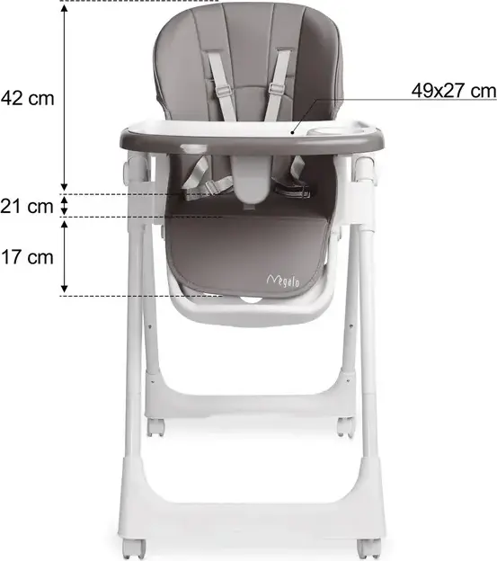 Caretero Megalo Folding Feeding High Chair, 6-36 Months, 15kg Max, 9 Height Levels, 5-Point Harness, Double Removable Tray, Adjustable Footrest, Steel