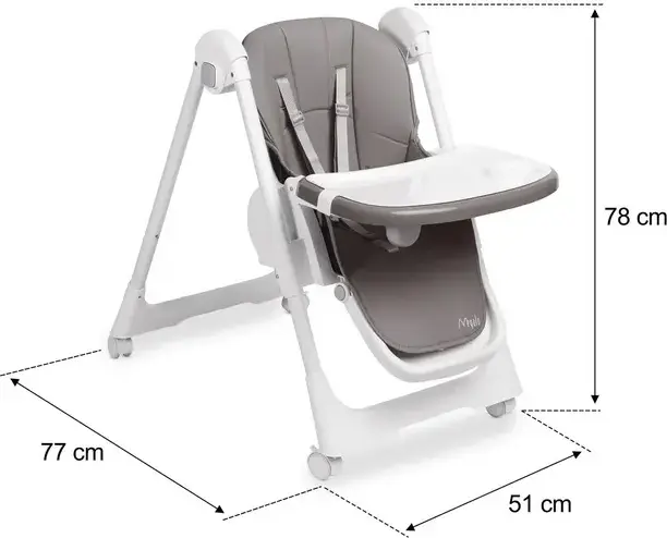 Caretero Megalo Folding Feeding High Chair, 6-36 Months, 15kg Max, 9 Height Levels, 5-Point Harness, Double Removable Tray, Adjustable Footrest, Steel