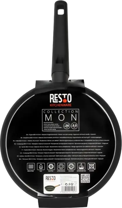 Resto Kitchenware Mon 93184 Non-Stick Frypan 26 cm, Recyclable Aluminum, PFOA-Free PTFE-Free Coating, Induction & All Hobs Compatible, Black