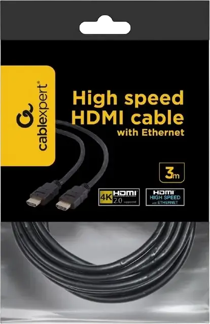 Кабель Gembird CC-HDMI4-10 HDMI 2.0 High Speed, 4K Ultra HD @ 60Hz, позолоченные коннекторы с Ethernet, медный сердечник ПВХ, черный, 3м