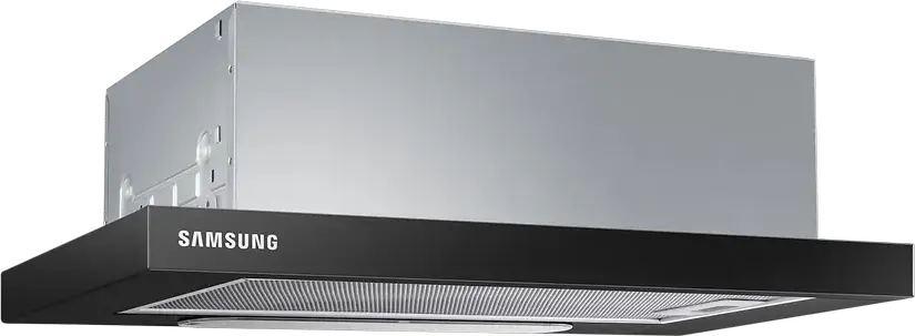Встраиваемая телескопическая вытяжка Samsung NK24M1030IB, черная, мощность всасывания 392 м³/ч, 3 скорости, LED-освещение, алюминиевый фильтр