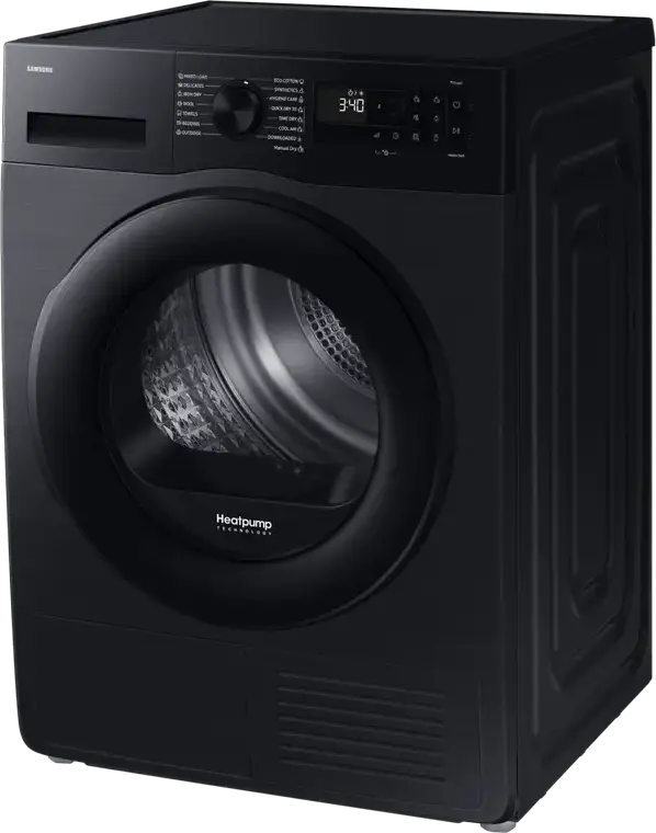 Samsung DV90DG52A0ABLE Uscator Rufe cu Pompa de Caldura, Capacitate 9kg, Digital Inverter, Wi-Fi SmartThings, Hygiene Care, Negru, 600x850x600 mm