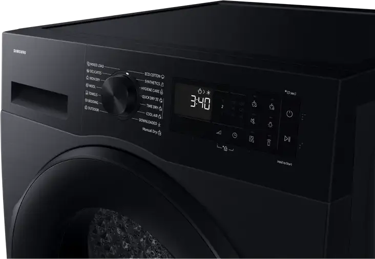 Samsung DV90DG52A0ABLE Uscator Rufe cu Pompa de Caldura, Capacitate 9kg, Digital Inverter, Wi-Fi SmartThings, Hygiene Care, Negru, 600x850x600 mm