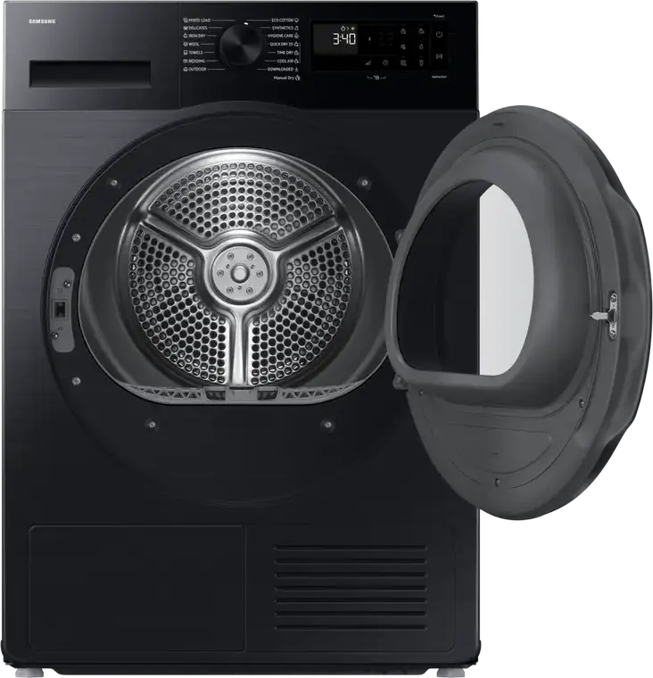 Samsung DV90DG52A0ABLE Uscator Rufe cu Pompa de Caldura, Capacitate 9kg, Digital Inverter, Wi-Fi SmartThings, Hygiene Care, Negru, 600x850x600 mm