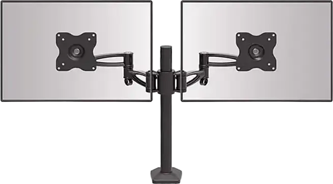 Barkan E642 Dual Monitor Desk Mount, 13"-29" Flat and Curved Screens, VESA 75x75 100x100, Metal, Black, C-Clamp, 360° Rotation, 6kg per Arm