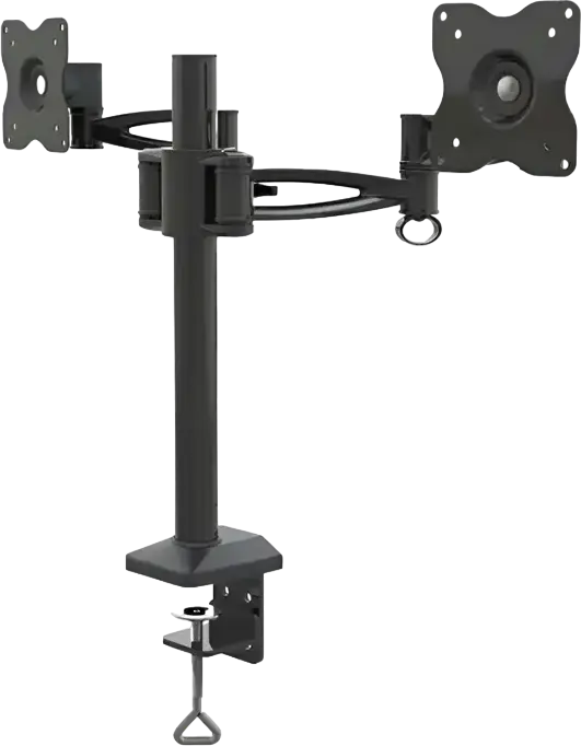Barkan E642 Dual Monitor Desk Mount, 13"-29" Flat and Curved Screens, VESA 75x75 100x100, Metal, Black, C-Clamp, 360° Rotation, 6kg per Arm