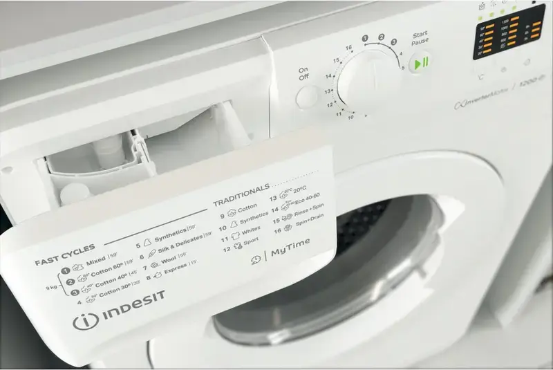 Indesit MTWA 91284 W EE Front-Loading Washing Machine, 9kg Capacity, Inverter Motor, 1200 rpm Spin, Energy Class C, 16 Programs, LED Display, White