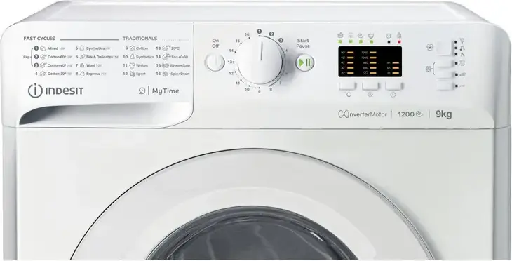 Indesit MTWA 91284 W EE Front-Loading Washing Machine, 9kg Capacity, Inverter Motor, 1200 rpm Spin, Energy Class C, 16 Programs, LED Display, White