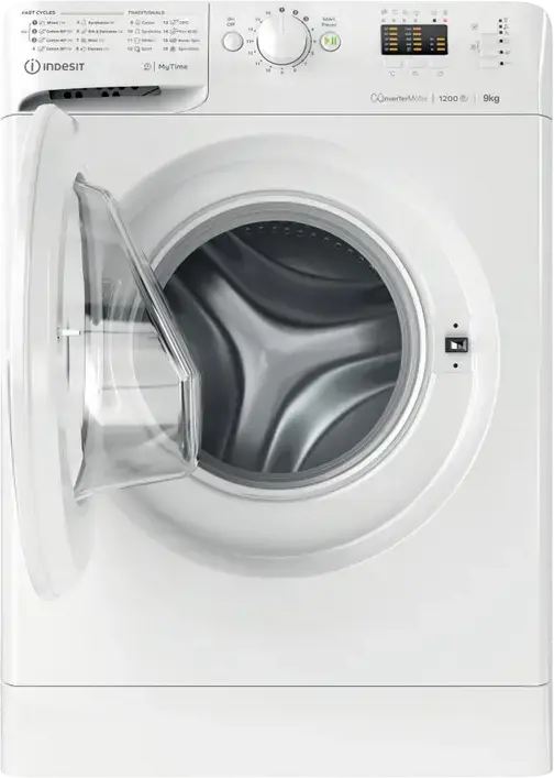 Indesit MTWA 91284 W EE Front-Loading Washing Machine, 9kg Capacity, Inverter Motor, 1200 rpm Spin, Energy Class C, 16 Programs, LED Display, White
