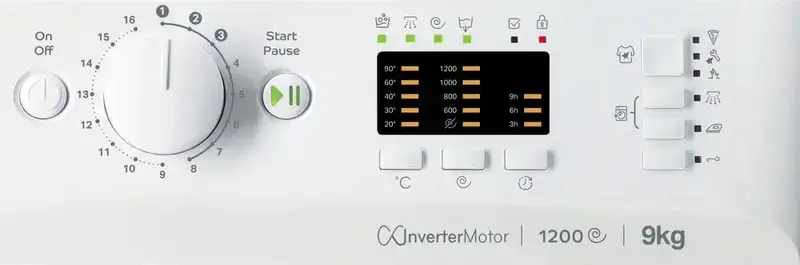 Indesit MTWA 91284 W EE Front-Loading Washing Machine, 9kg Capacity, Inverter Motor, 1200 rpm Spin, Energy Class C, 16 Programs, LED Display, White