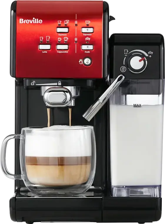 Breville Prima Latte II VCF109X Semi-Automatic Espresso Machine, 19 Bar, 1050W, Ground Coffee & 45mm Pods, Automatic Milk Frother, Stainless Steel