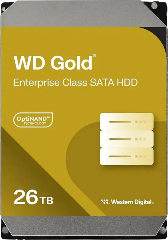 Western Digital WD Gold 26TB Enterprise HDD WD261KRYZ, 3.5-inch SATA 6Gb/s, 7200 RPM, 512MB Cache, CMR, HelioSeal, 5-Year Warranty