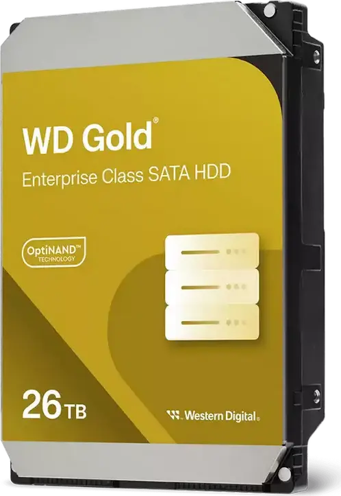 Western Digital WD Gold 26TB Enterprise HDD WD261KRYZ, 3.5-inch SATA 6Gb/s, 7200 RPM, 512MB Cache, CMR, HelioSeal, 5-Year Warranty
