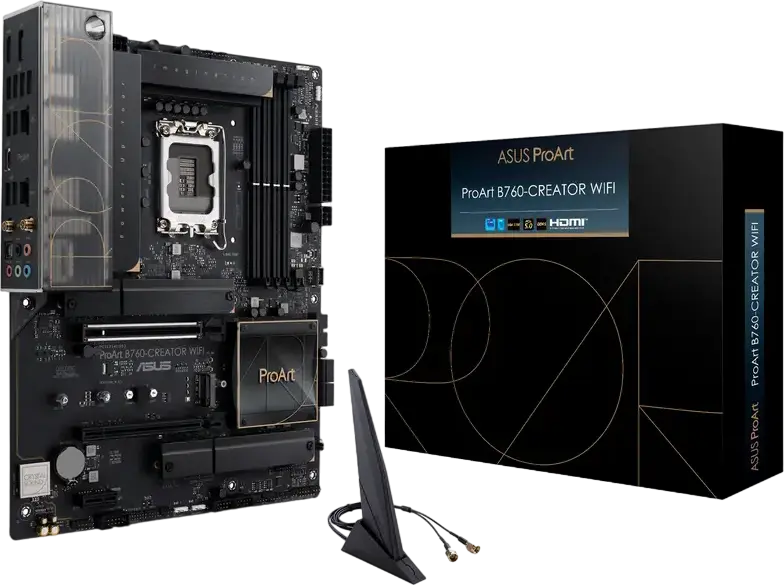 Материнская плата ASUS ProArt B760-CREATOR WIFI LGA1700 Intel B760 ATX DDR5 192ГБ PCIe 5.0 Wi-Fi 6 Ethernet 2.5Гбит Dual LAN HDMI 2.1 DisplayPort 1.4