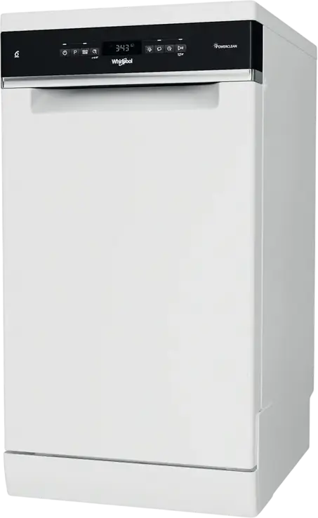 Whirlpool WSFO 3B23 P Slim Freestanding Dishwasher, 45cm Width, 10 Place Settings, 6th Sense Technology, 7 Programs, LED Display, White
