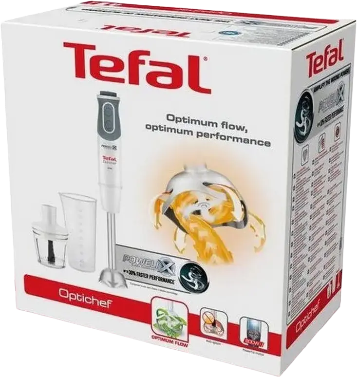 Flairul Tefal OptiChef 800W, 10 Trepte de Viteza, Lama Powelix, Picior din Otel Inoxidabil, Set de 4 piese cu Bol Chopper, Tel, Cupa Masura