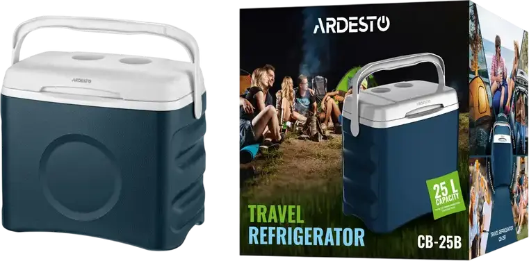 Ardesto CB-25B Portable Cooler Box, 25L Thermobox with PU Insulation, Durable Plastic, Removable Divider and Cold Accumulator, Blue