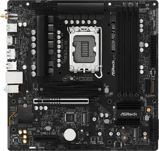 Placa de baza ASRock B860M PRO-A WIFI Micro-ATX LGA1851 Intel B860 DDR5 8666+MHz PCIe 5.0 M.2 Gen5 Wi-Fi 6E Bluetooth 5.3 pentru Intel Core Ultra Series 2