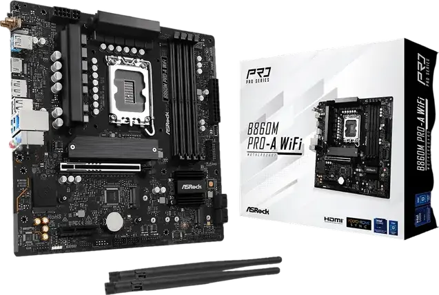Placa de baza ASRock B860M PRO-A WIFI Micro-ATX LGA1851 Intel B860 DDR5 8666+MHz PCIe 5.0 M.2 Gen5 Wi-Fi 6E Bluetooth 5.3 pentru Intel Core Ultra Series 2