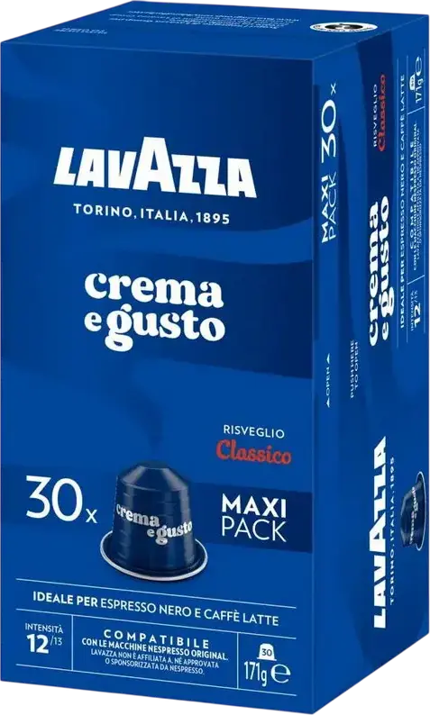 Lavazza Crema e Gusto Classico Coffee Capsules for Nespresso Original Machines, Aluminum Capsules, Intensity 12/13, Espresso Nero and Caffè Latte