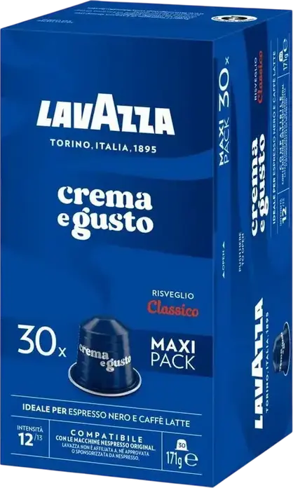 Lavazza Crema e Gusto Classico Coffee Capsules for Nespresso Original Machines, Aluminum Capsules, Intensity 12/13, Espresso Nero and Caffè Latte