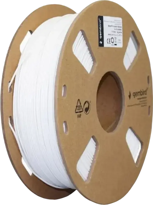 Филамент для 3D-печати Gembird 3DP-PLA-01-MTW Matte PLA, диаметр 1.75 мм, 1 кг, 340 м, температура 190-220°C, перерабатываемая картонная катушка