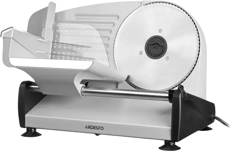 Ardesto SDK-200S Food Slicer, 150W, 190mm Stainless Steel Serrated Blade, 1-15mm Adjustable Thickness, Metal Body, Anti-slip Feet, Grey-black