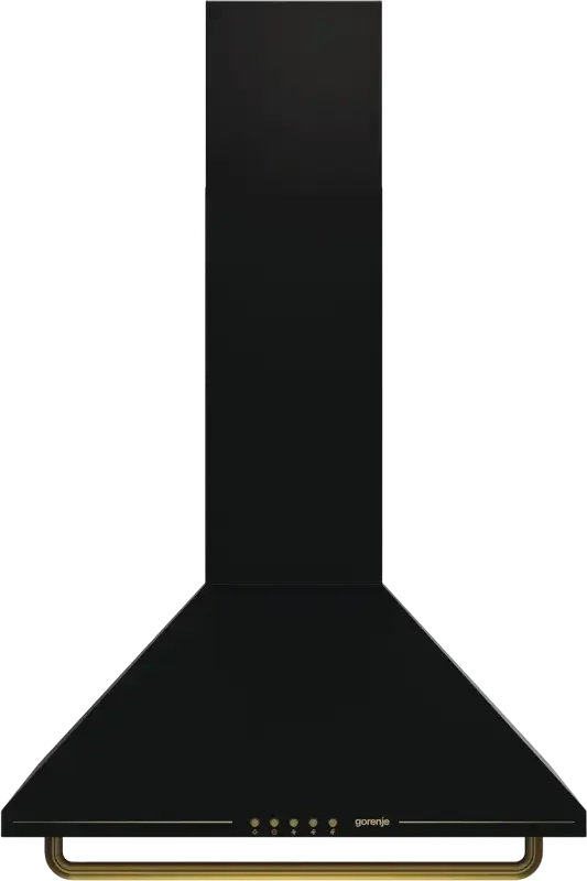 Gorenje WHC 63 CLB Decorative Wall-Mounted Hood, Black Matte with Gold Handle, 650 m3/h Max Productivity, 3 Speed Levels, LED Lighting, 60 cm