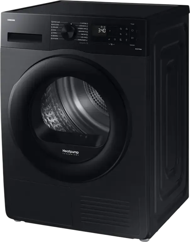 Samsung DV90CGC2A0ABUA Heat Pump Clothes Dryer, 9kg Capacity, Energy Class A+++, Black, SmartThings WiFi, 14 Programs, Front Load Freestanding