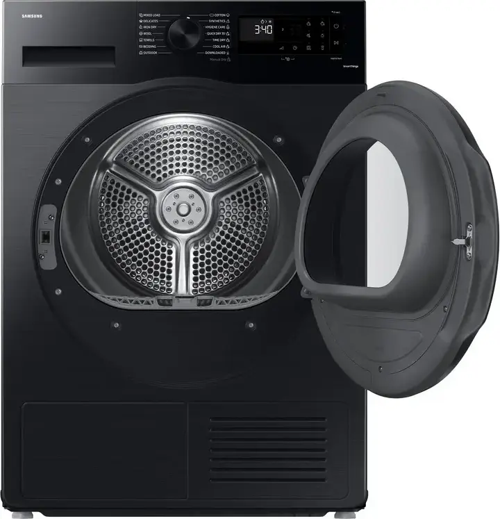 Samsung DV90CGC2A0ABUA Heat Pump Clothes Dryer, 9kg Capacity, Energy Class A+++, Black, SmartThings WiFi, 14 Programs, Front Load Freestanding