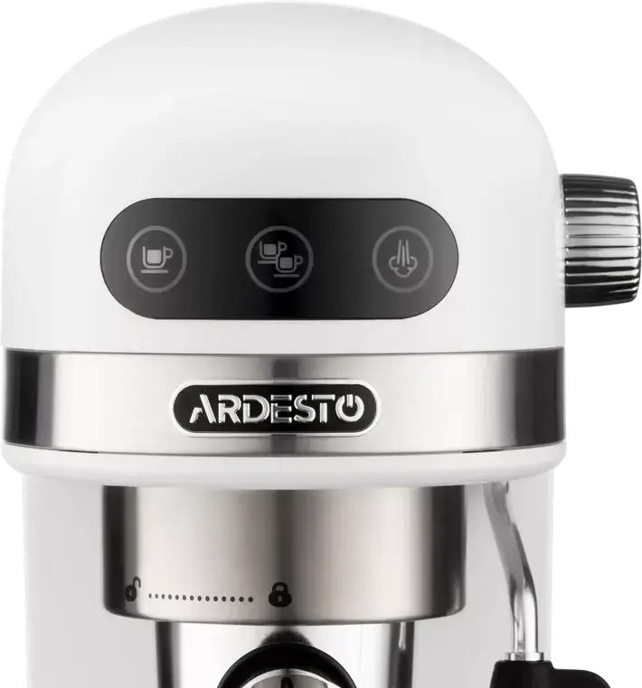 Aparat de cafea Espresso Ardesto YCM-E1500, 1350W, Pompa Italiană ULKA 20 Bar, Rezervor 1.4L, Control PID Ecran Tactil, Spumator Lapte, Alb