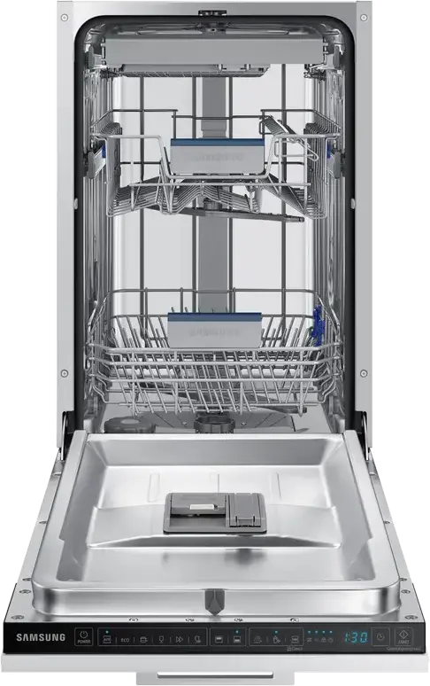 Samsung DW50DG450B00LE Built-in Narrow Dishwasher 45cm, 10 Place Settings, Black, Auto Open Door, Hygiene Care, AquaStop, LED Display, Energy Class D