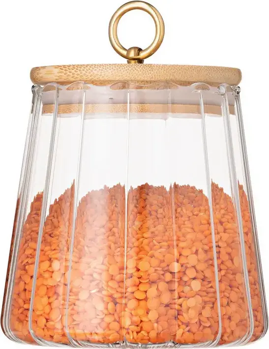 Borchcan de depozitare alimentar Ardesto AR1365BV Fresh Vintage din sticlă borosilicată cu capac de bambus, 650 ml, Transparent, Compatibil cu mașina de spălat vase
