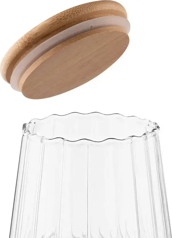 Borchcan de depozitare alimentar Ardesto AR1365BV Fresh Vintage din sticlă borosilicată cu capac de bambus, 650 ml, Transparent, Compatibil cu mașina de spălat vase
