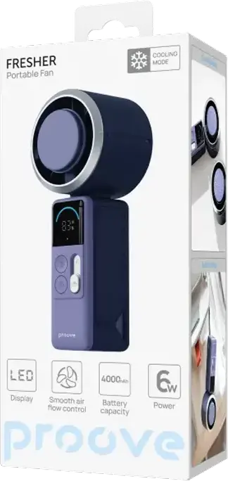 Proove Fresher Portable Handheld Fan, 4000mAh Battery, USB Type-C Rechargeable, LED Display for Speed and Battery, 10 Speed Levels, ABS Plastic