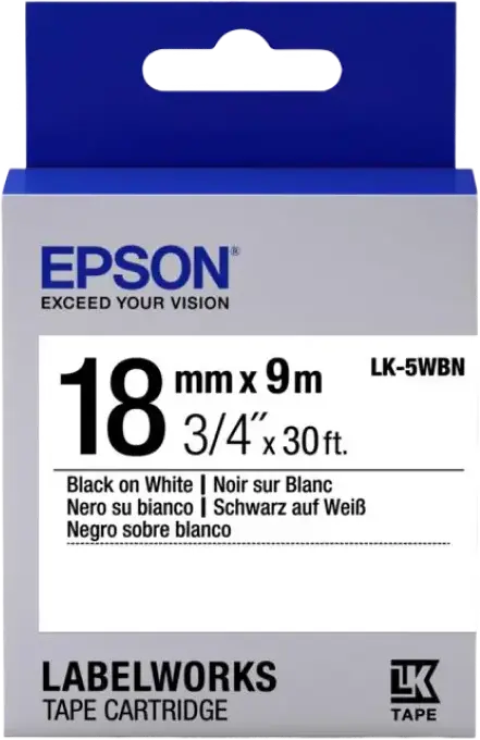 Cartuş de bandă Epson LK-5WBN, 18 mm x 9 m