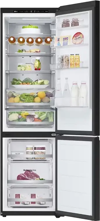 LG GBB72BM9DQ Freestanding Combi Refrigerator, Total No Frost, DoorCooling+, Inverter Compressor, 387L Net Volume, Black, LED Display, Smart Control