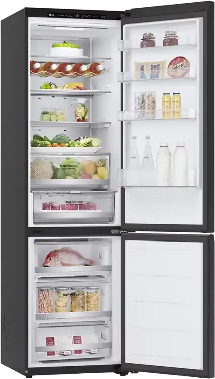 LG GBB72BM9DQ Freestanding Combi Refrigerator, Total No Frost, DoorCooling+, Inverter Compressor, 387L Net Volume, Black, LED Display, Smart Control