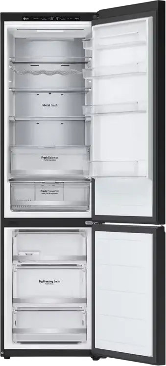 LG GBB72BM9DQ Freestanding Combi Refrigerator, Total No Frost, DoorCooling+, Inverter Compressor, 387L Net Volume, Black, LED Display, Smart Control