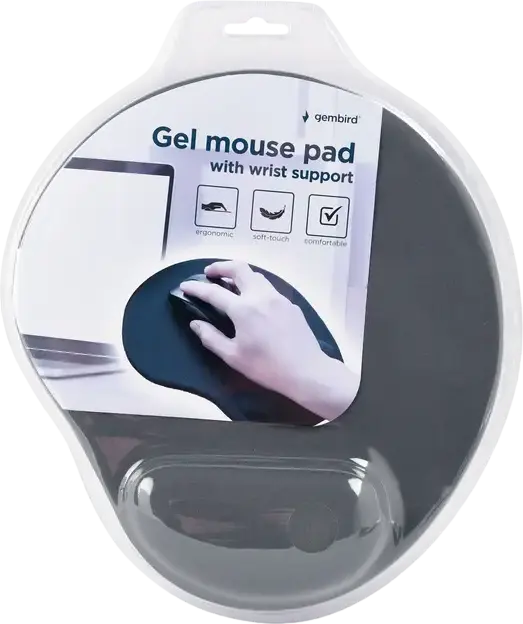 Gembird MP-GEL-GR Ergonomic Mouse Pad with Soft Gel Wrist Support, Textile Surface, Non-Slip Rubber Base, 240x220x4 mm, Color: Grey