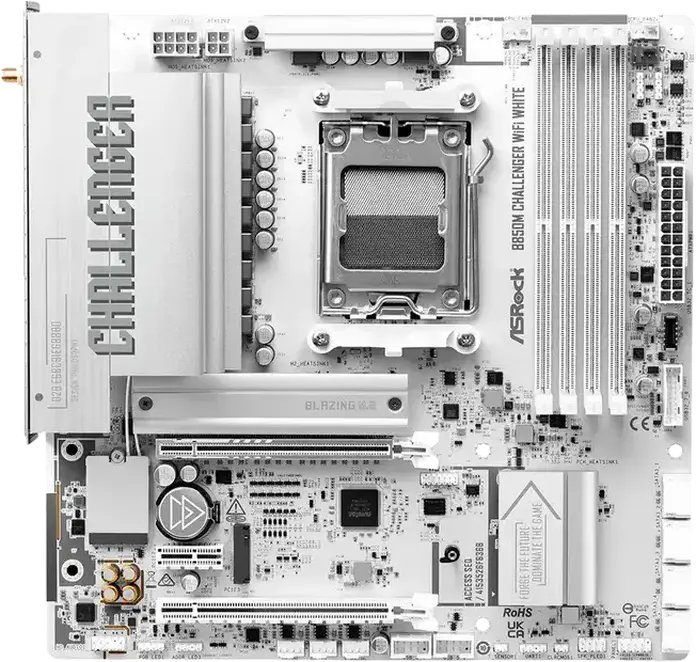 Материнская плата ASRock B850M Challenger WiFi White AMD AM5 B850 Micro-ATX DDR5 8000+MHz PCIe 5.0 M.2 Gen5x4 WiFi 7 Bluetooth 5.4 Ryzen 9000 8000 7000