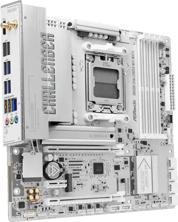 Материнская плата ASRock B850M Challenger WiFi White AMD AM5 B850 Micro-ATX DDR5 8000+MHz PCIe 5.0 M.2 Gen5x4 WiFi 7 Bluetooth 5.4 Ryzen 9000 8000 7000
