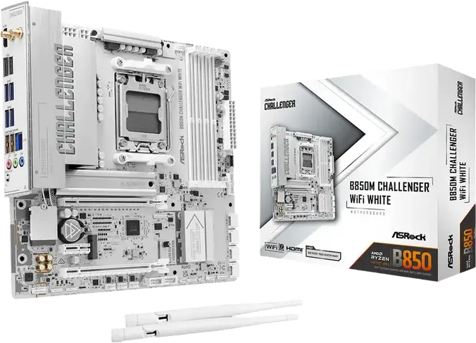 Материнская плата ASRock B850M Challenger WiFi White AMD AM5 B850 Micro-ATX DDR5 8000+MHz PCIe 5.0 M.2 Gen5x4 WiFi 7 Bluetooth 5.4 Ryzen 9000 8000 7000