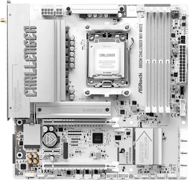 Материнская плата ASRock B850M Challenger WiFi White AMD AM5 B850 Micro-ATX DDR5 8000+MHz PCIe 5.0 M.2 Gen5x4 WiFi 7 Bluetooth 5.4 Ryzen 9000 8000 7000